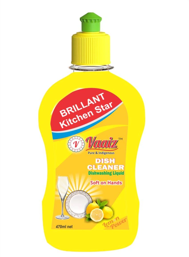 Vaaiz Dish Wash Gel | Concentrated Liquid Dishwashing Gel with Lemon Freshness | Tough on Grease, Gentle on Hands | Sparkling Clean Utensils | 470ml